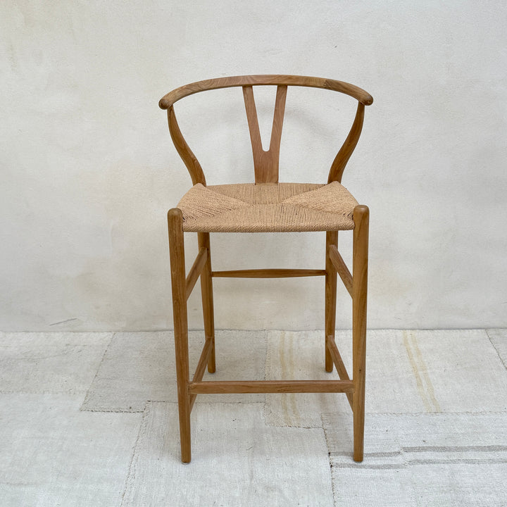 Danish bar stool with woven seat