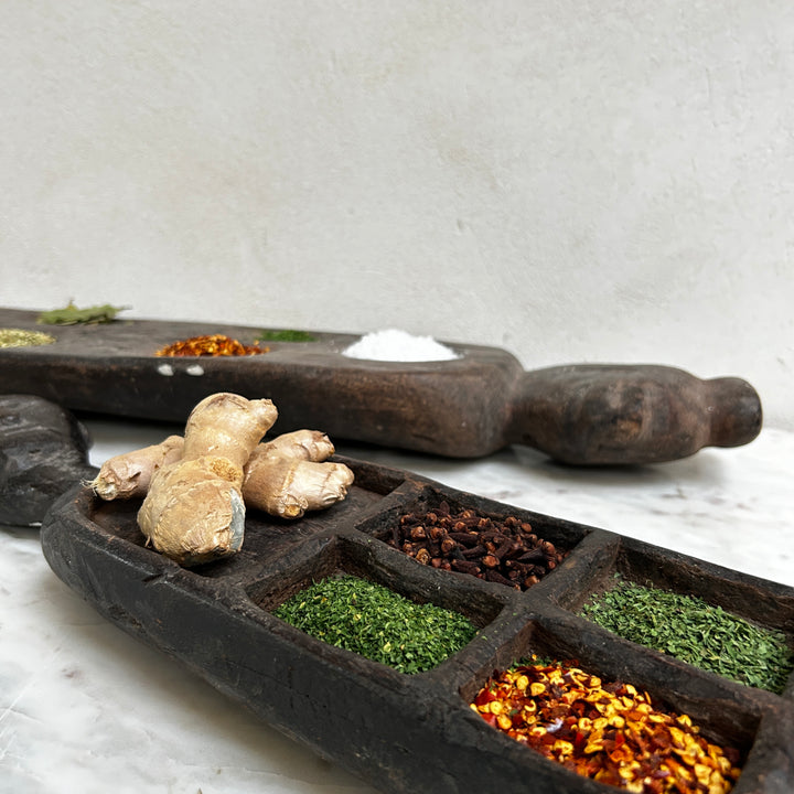 Large Rustic Wooden Spice Tray with Face | Candra