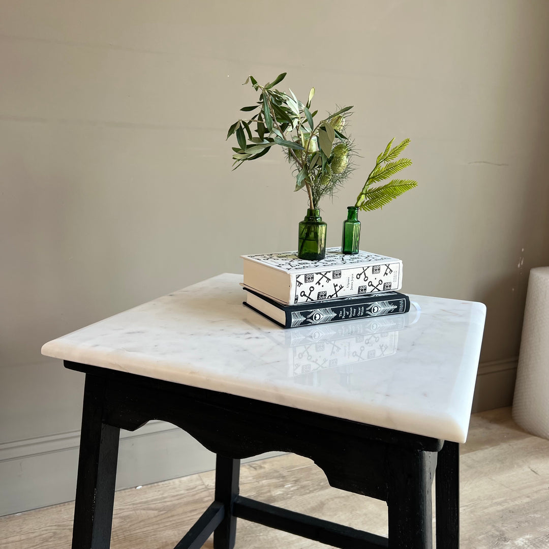 Vintage Polished Marble Top Square Side Table | Caister