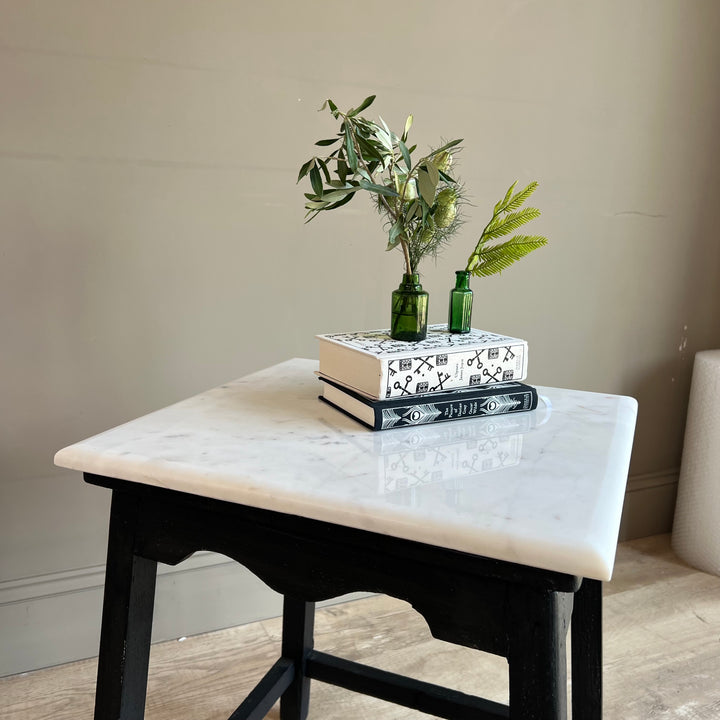 Vintage Polished Marble Top Square Side Table | Caister