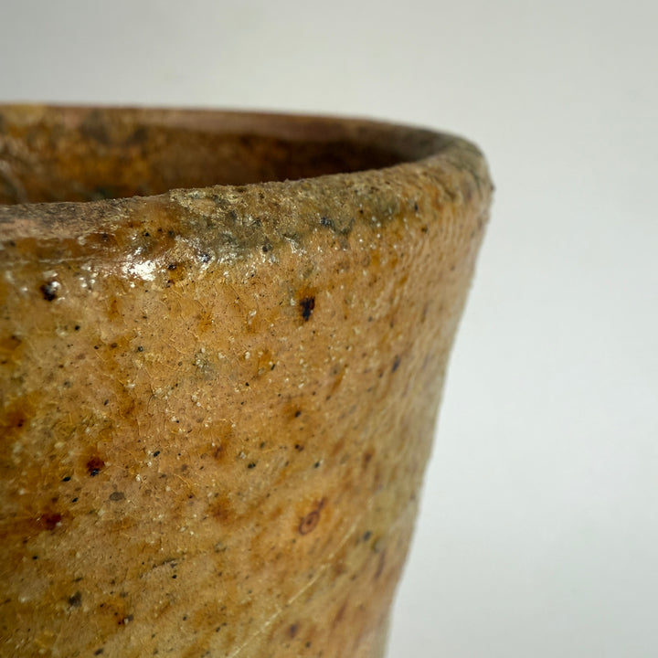 Stoneware ochre hand made plant pot low