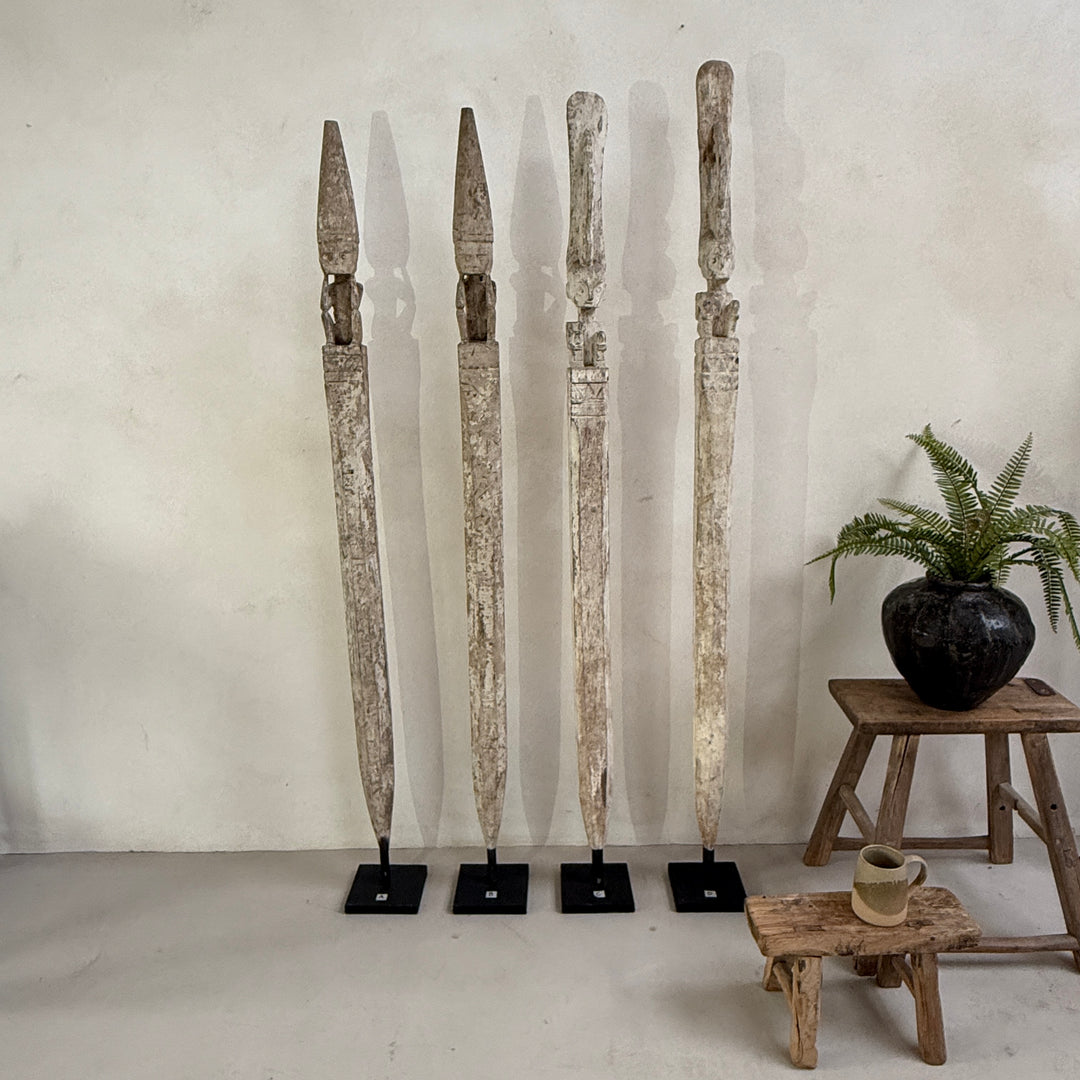 Antique Tribal totem pole - white