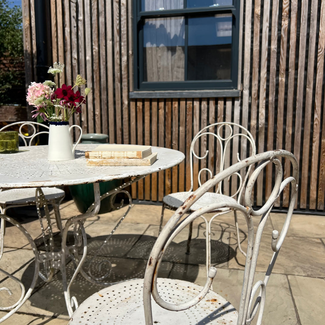 Vintage French Provincial Style White Iron Bistro Set | Stephanie