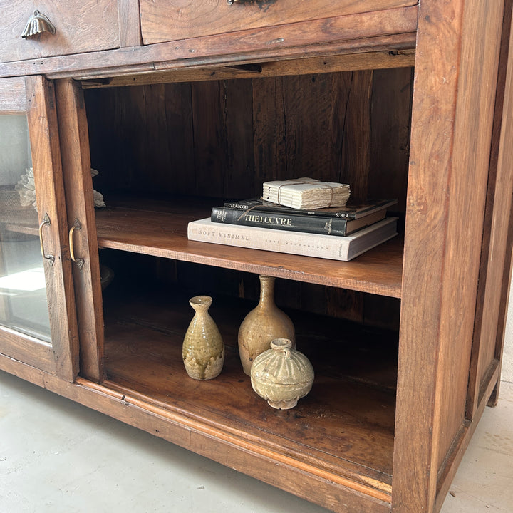 Antique Glazed Dark Wood Teak Sideboard With Drawers | Selena