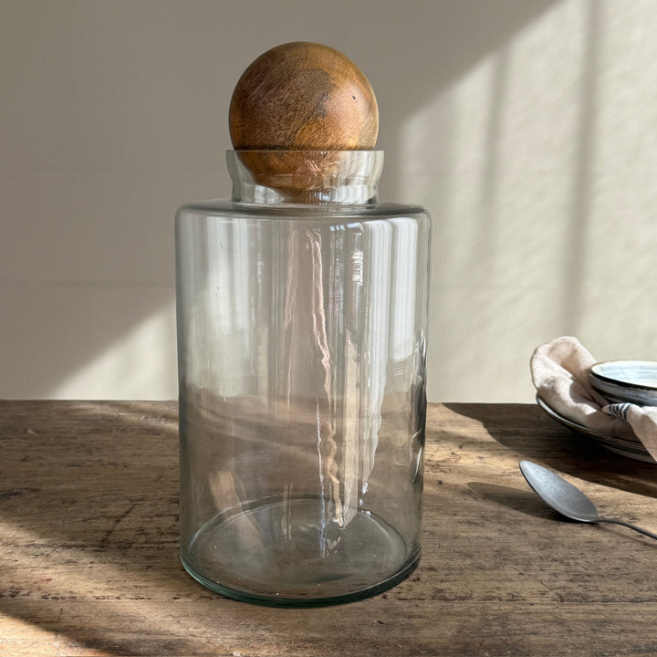 Glass Storage Jar with Wooden Ball Stopper