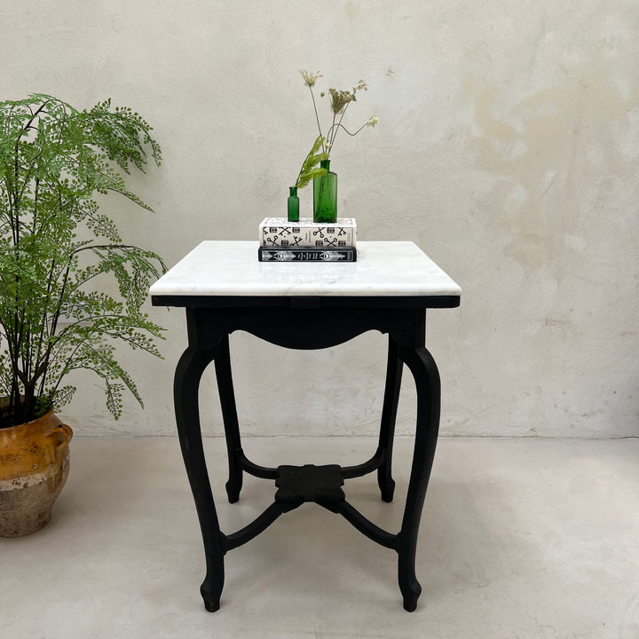 Vintage Polished Marble Top Square Side Table | Arnot