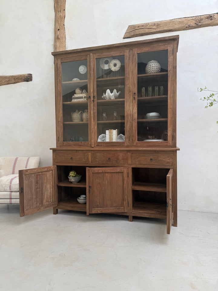 Lower cupboard storage of the Eton reclaimed teak dresser cabinet featuring spacious solid reclaimed teak cupboards and practical drawers.