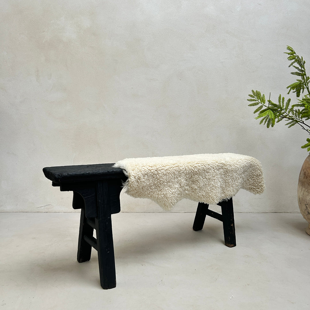 Extra large natural shearling sheepskin rug