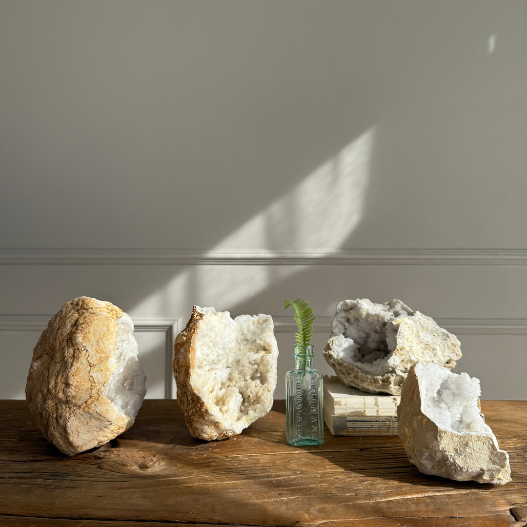 Large geode round rock with crystals