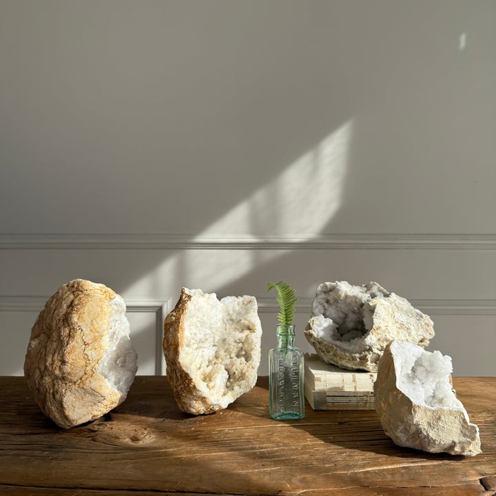 Large geode round rock with crystals