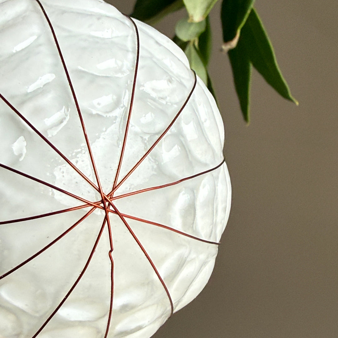 White Glass &amp; Copper Bauble Christmas Decoration