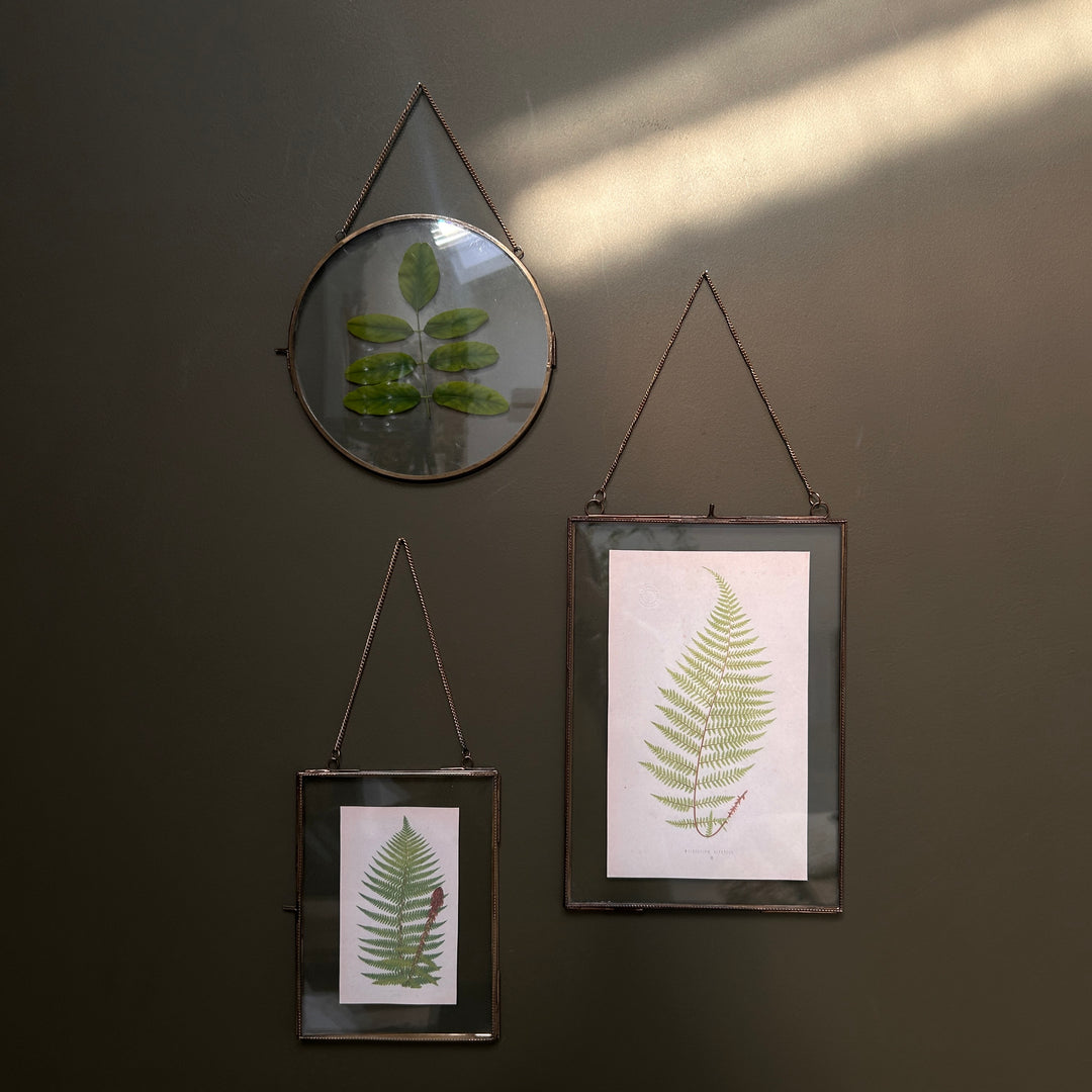 Antique Brass Glass Hanging Picture Frame
