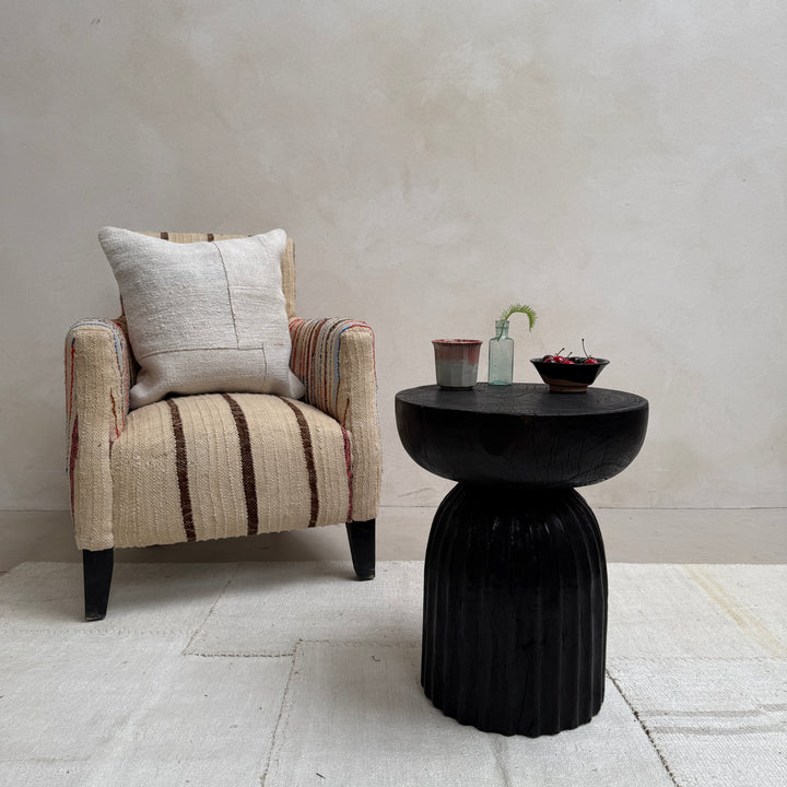 Round wooden side table | Carved