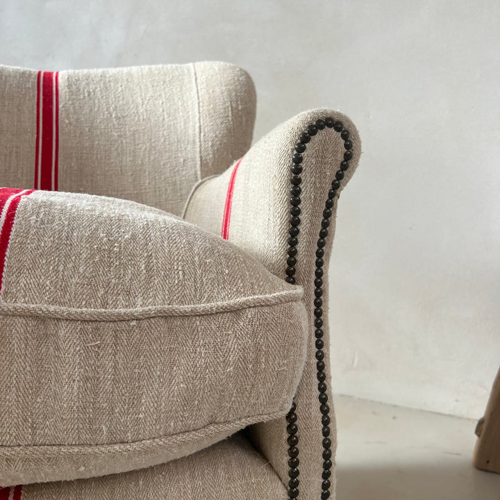 French Grain Sack Linen Armchair No:2