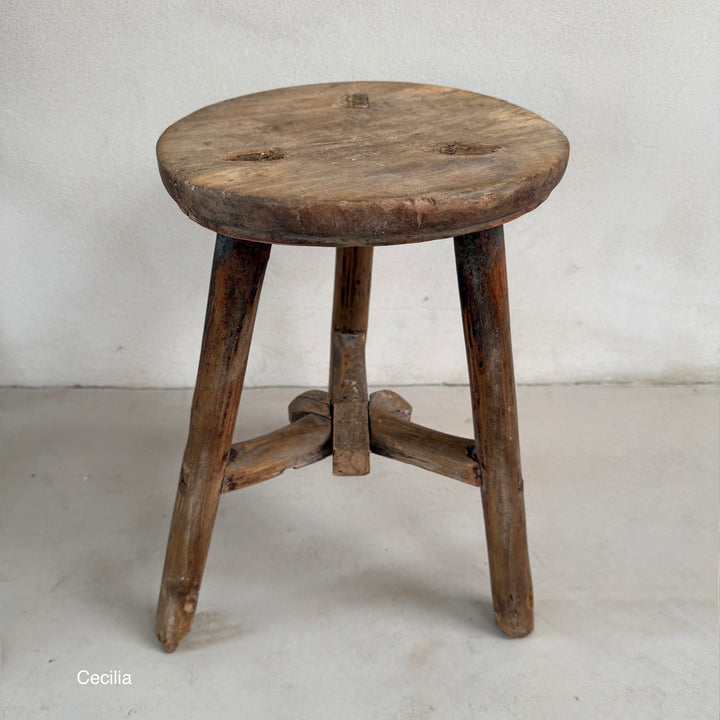 Antique Rustic Round Top Stool