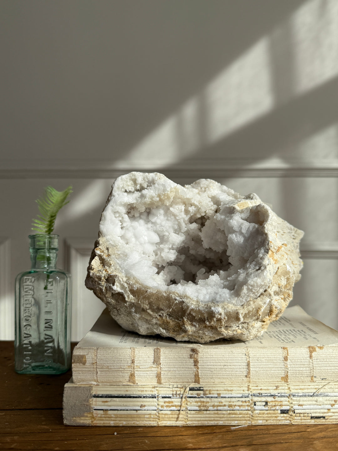 Large geode round rock with crystals
