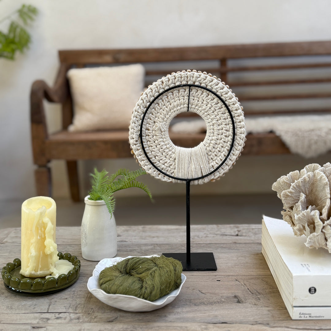 Beaded shell circle on stand | Small