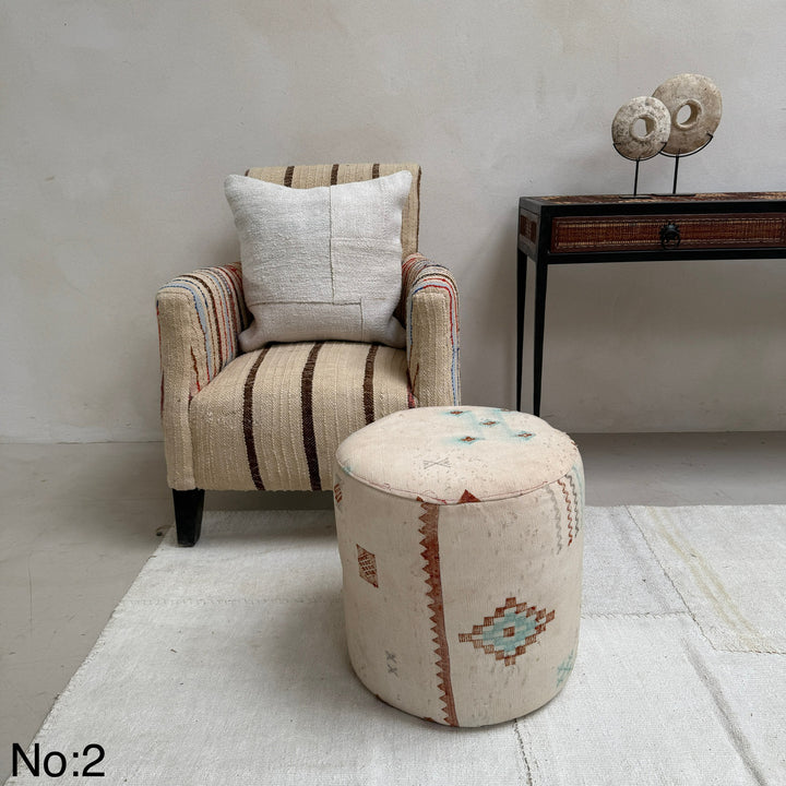 Vintage Moroccan Round Floor Pouf | Small