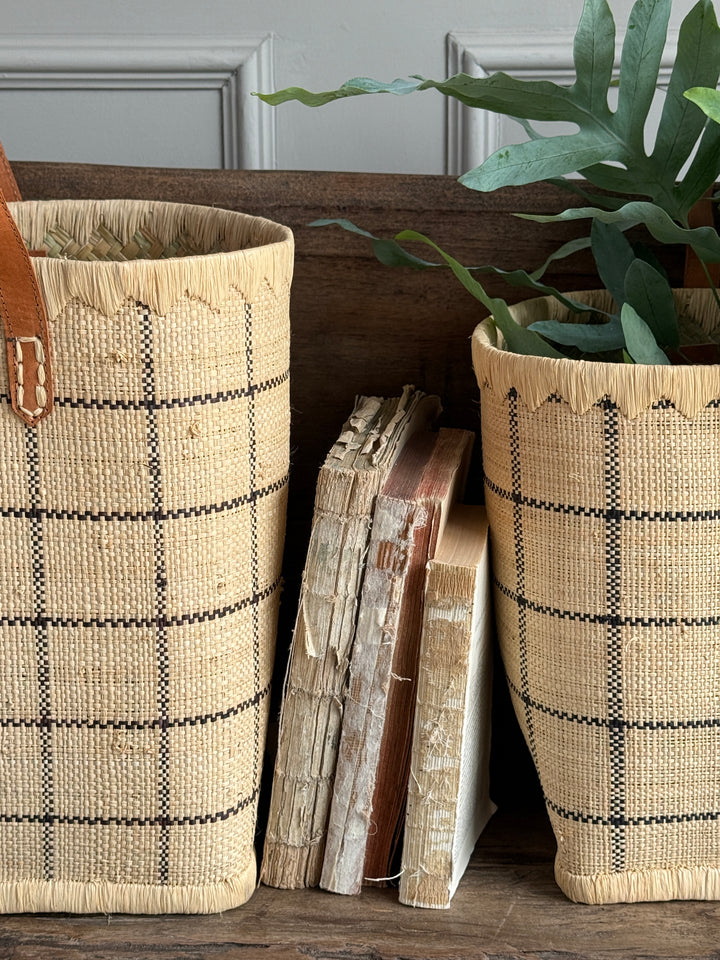 Raffia Checked Shopping Bag | Large