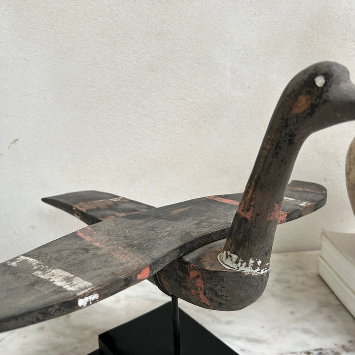 Antique Wooden Bird On Stand | Mentari