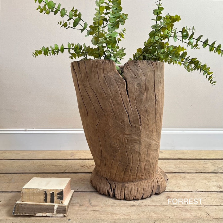 XL Antique Rustic Wooden Mortar