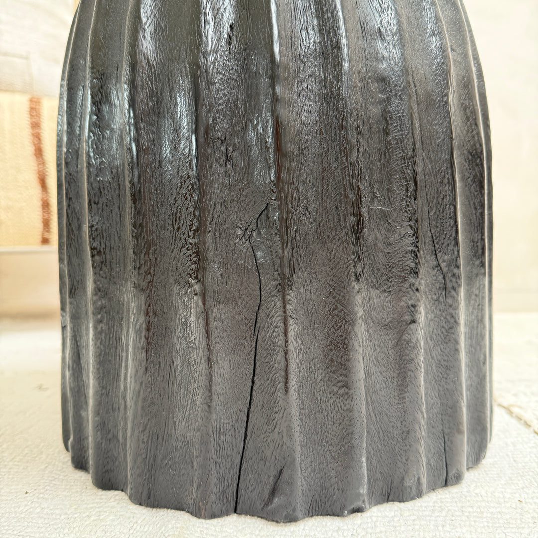 Round wooden side table | Carved
