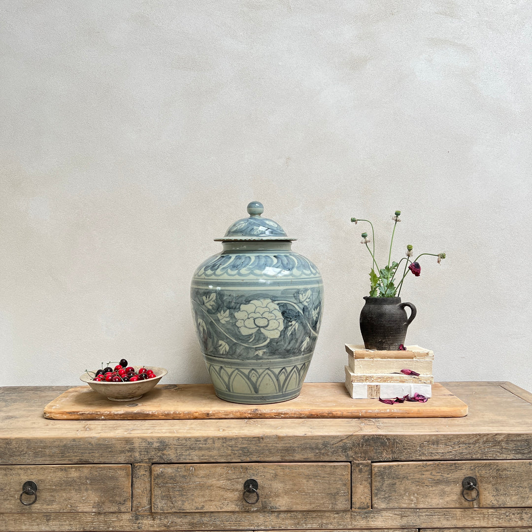 Floral porcelain blue and white vase