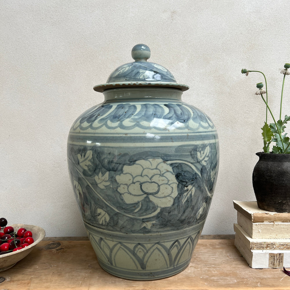 Floral porcelain blue and white vase