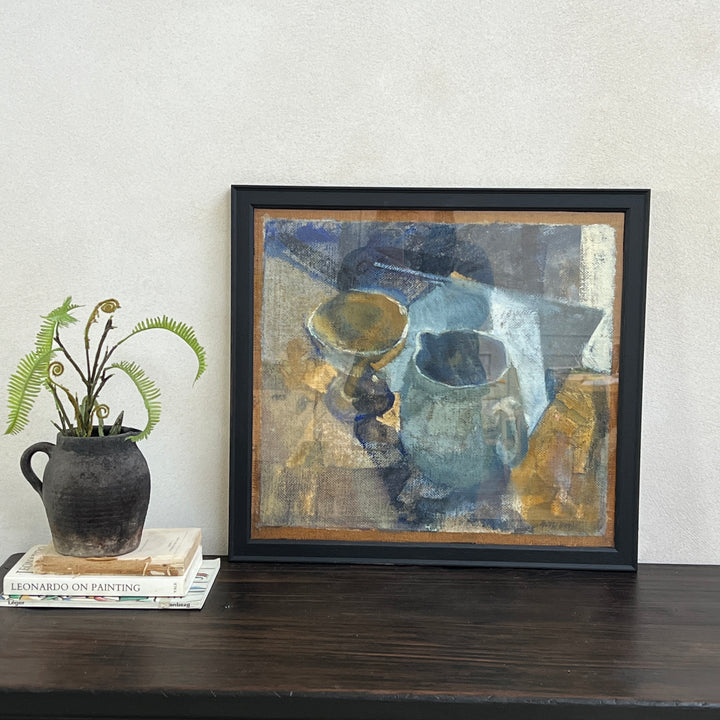 Framed Vintage oil painting | Blue Still Life