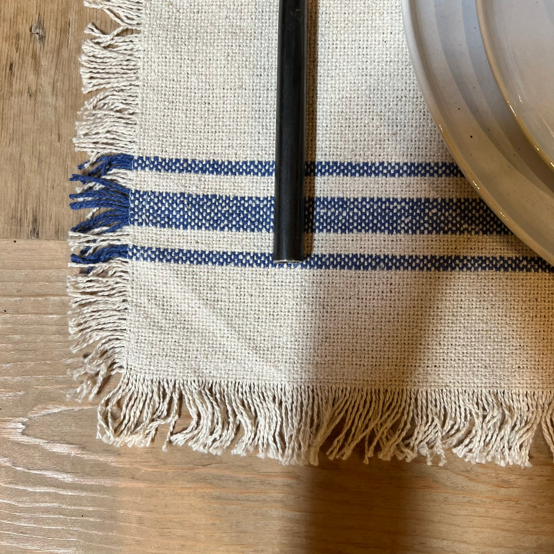 French Blue Stripe Placemat on Home Barn Cotswold Table 