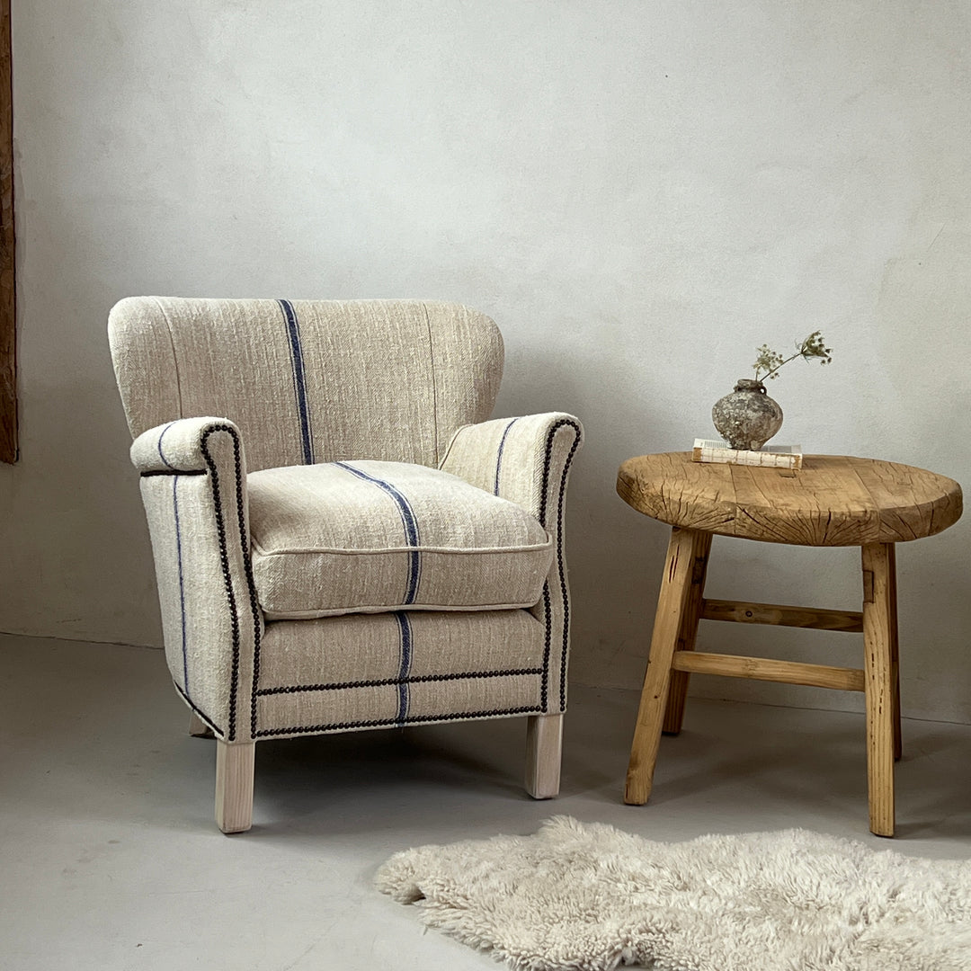 French Grain Sack Linen Armchair No:1