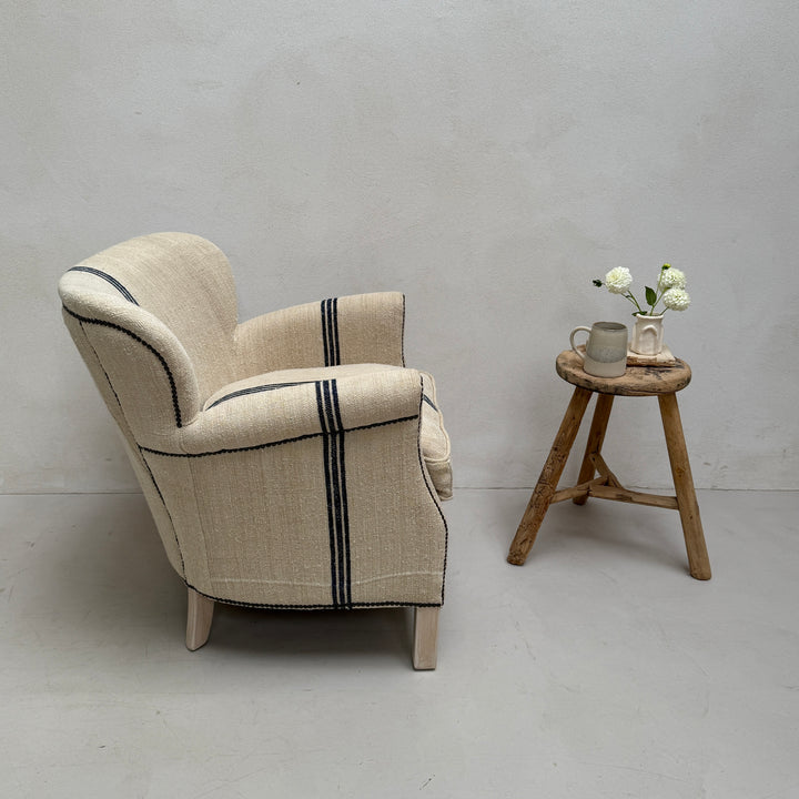 French Grain Sack Linen Armchair No:1