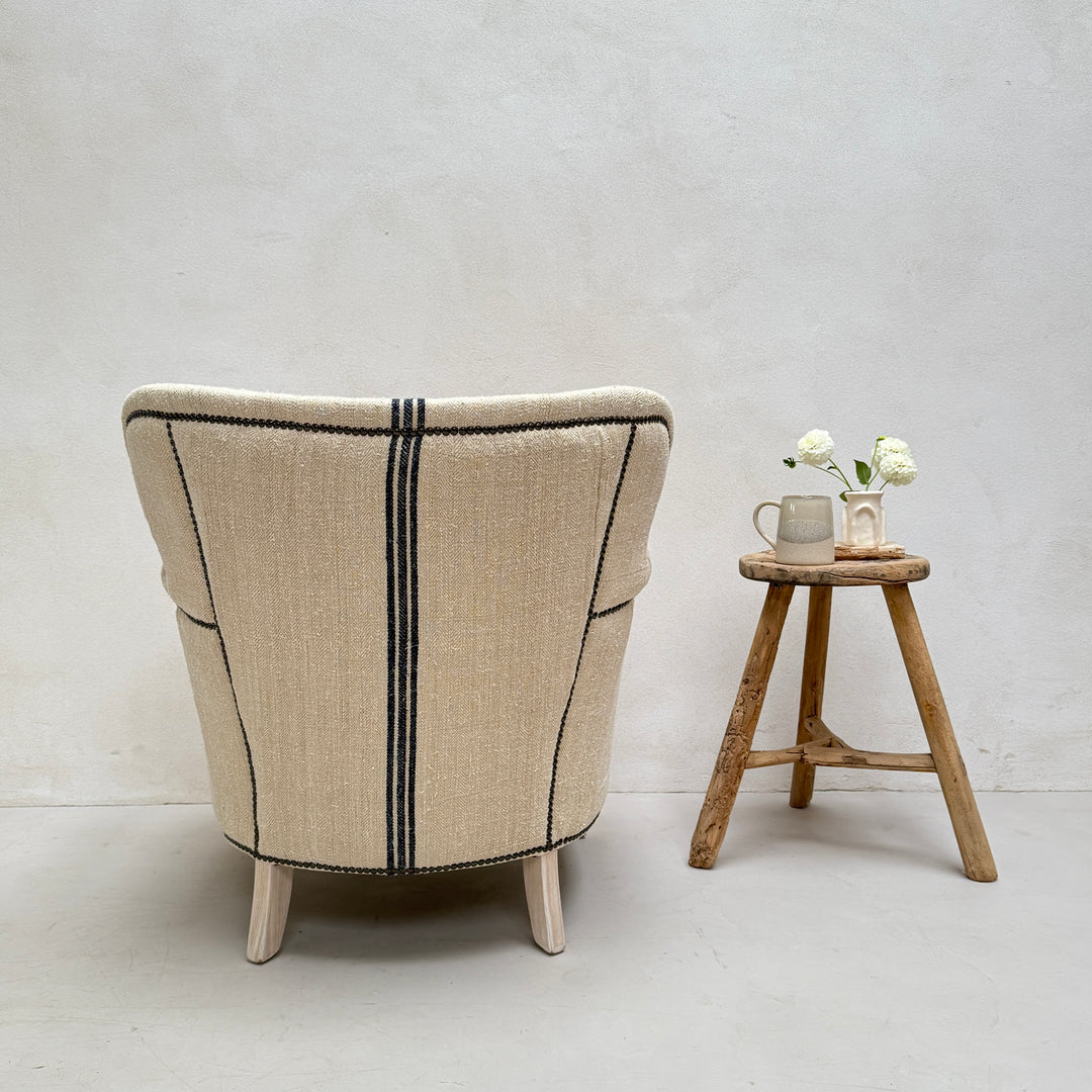 French Grain Sack Linen Armchair No:1