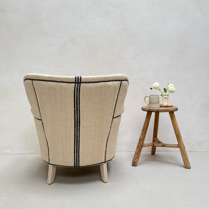 French Grain Sack Linen Armchair No:1