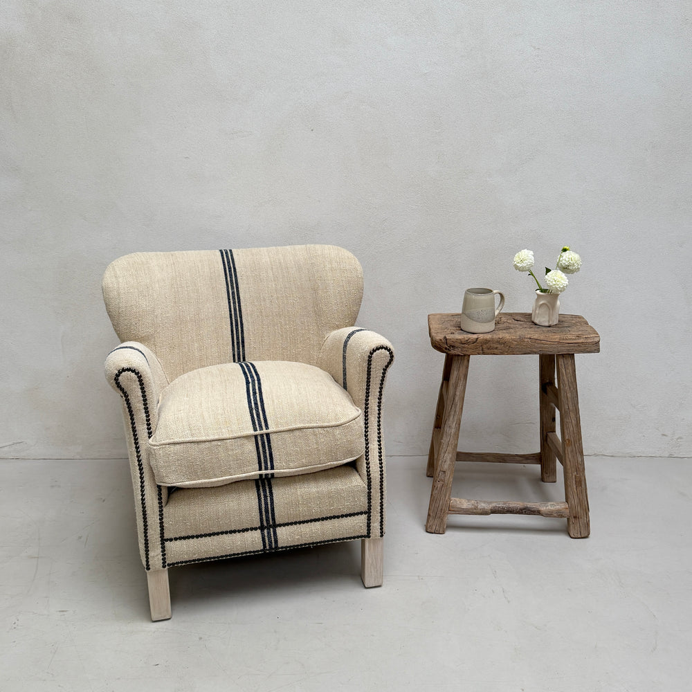 French Grain Sack Linen Armchair No:1