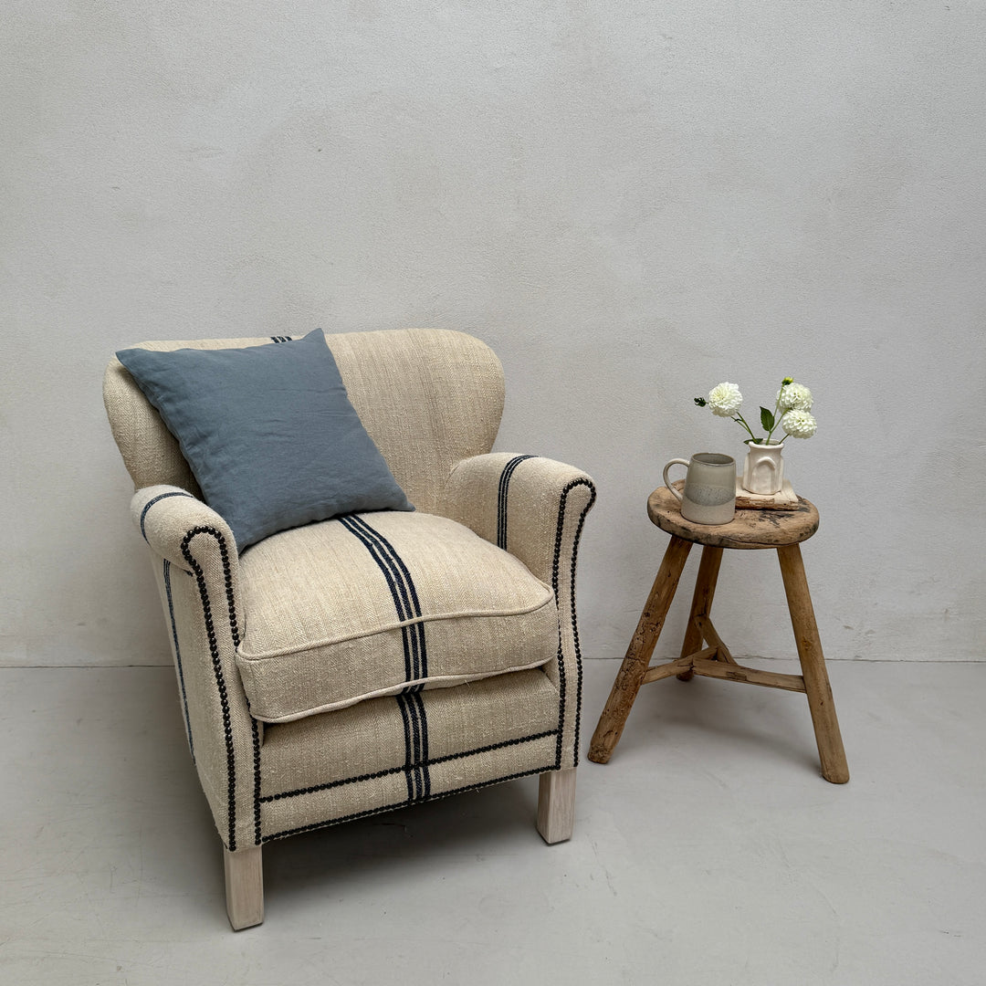 French Grain Sack Linen Armchair No:1