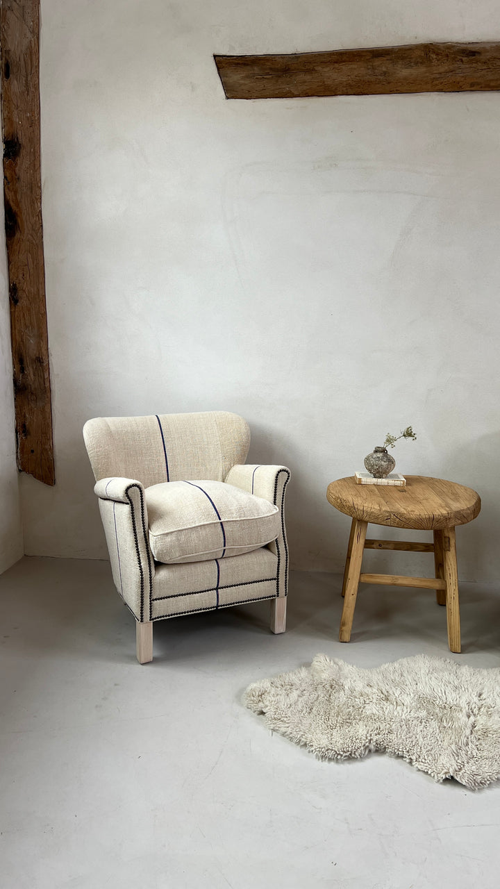 French Grain Sack Linen Armchair No:2