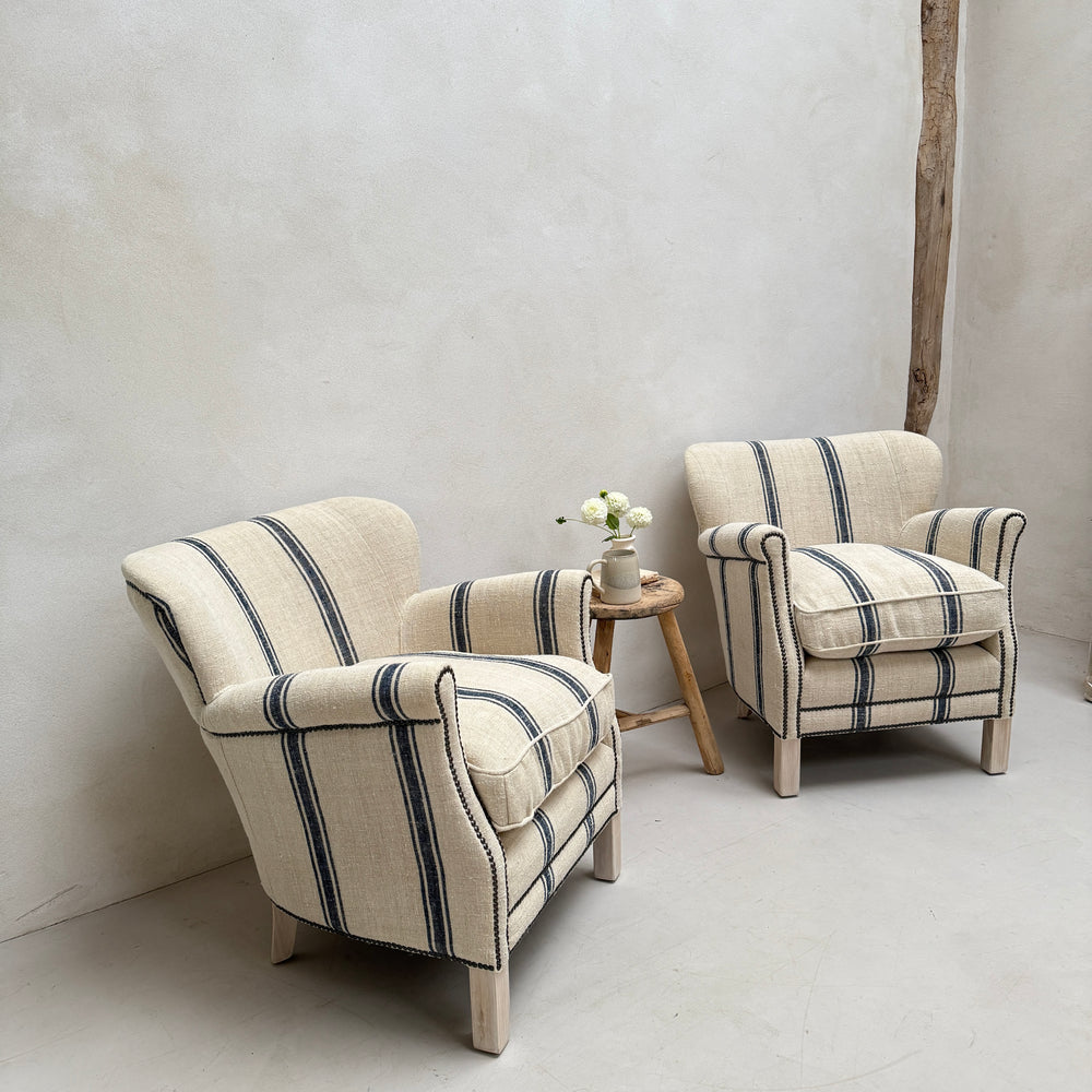 French Grain Sack Linen Armchair No:2