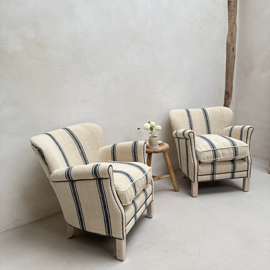 French Grain Sack Linen Armchair No:2