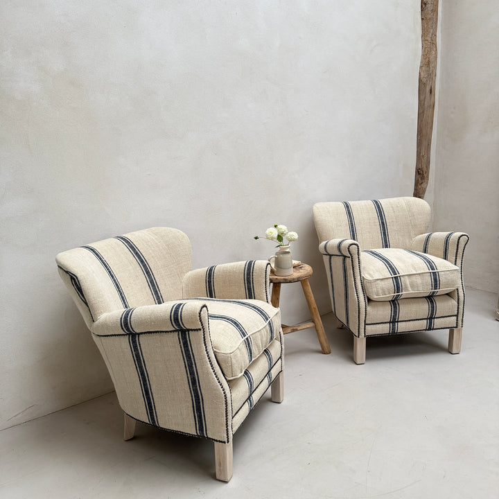 French Grain Sack Linen Armchair No:2