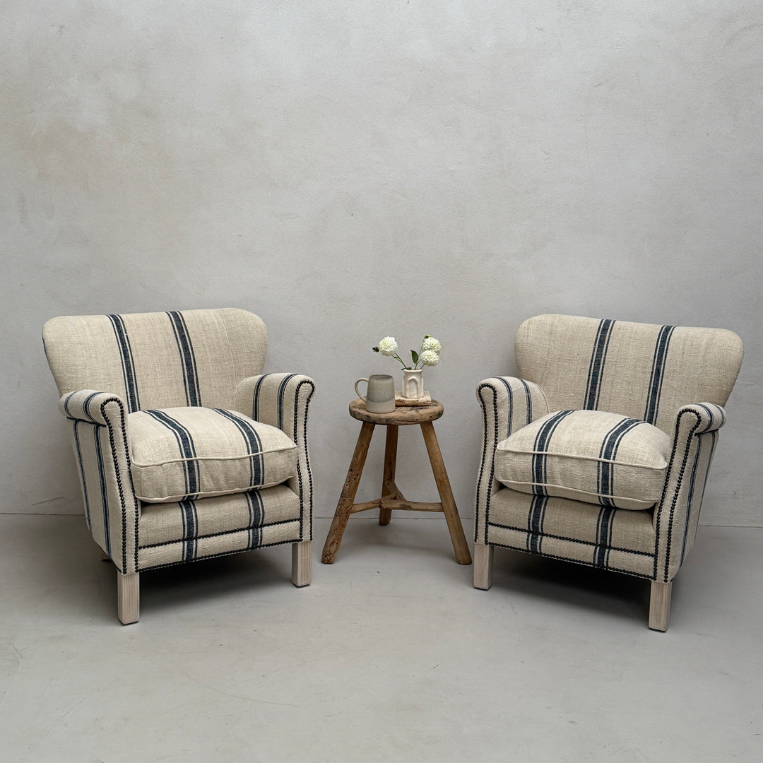 French Grain Sack Linen Armchair No:2