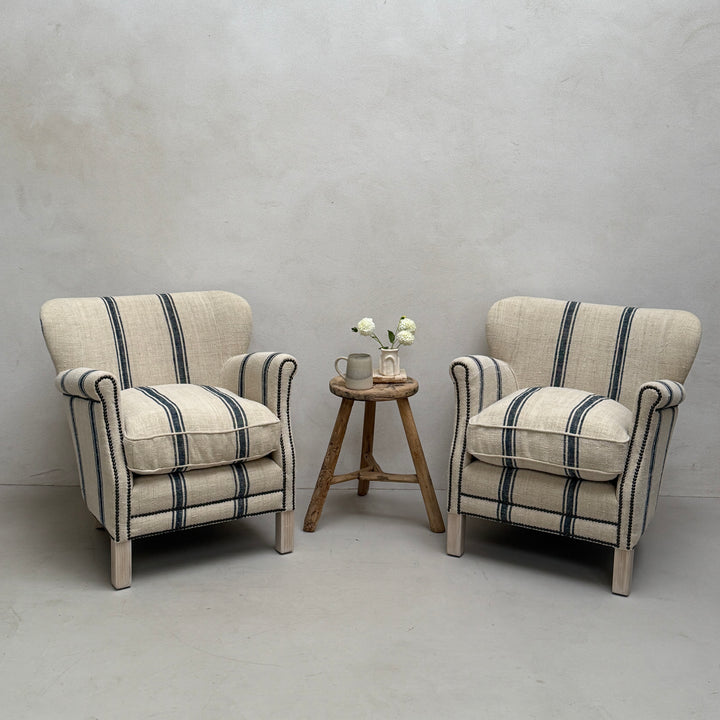 French Grain Sack Linen Armchair No:2