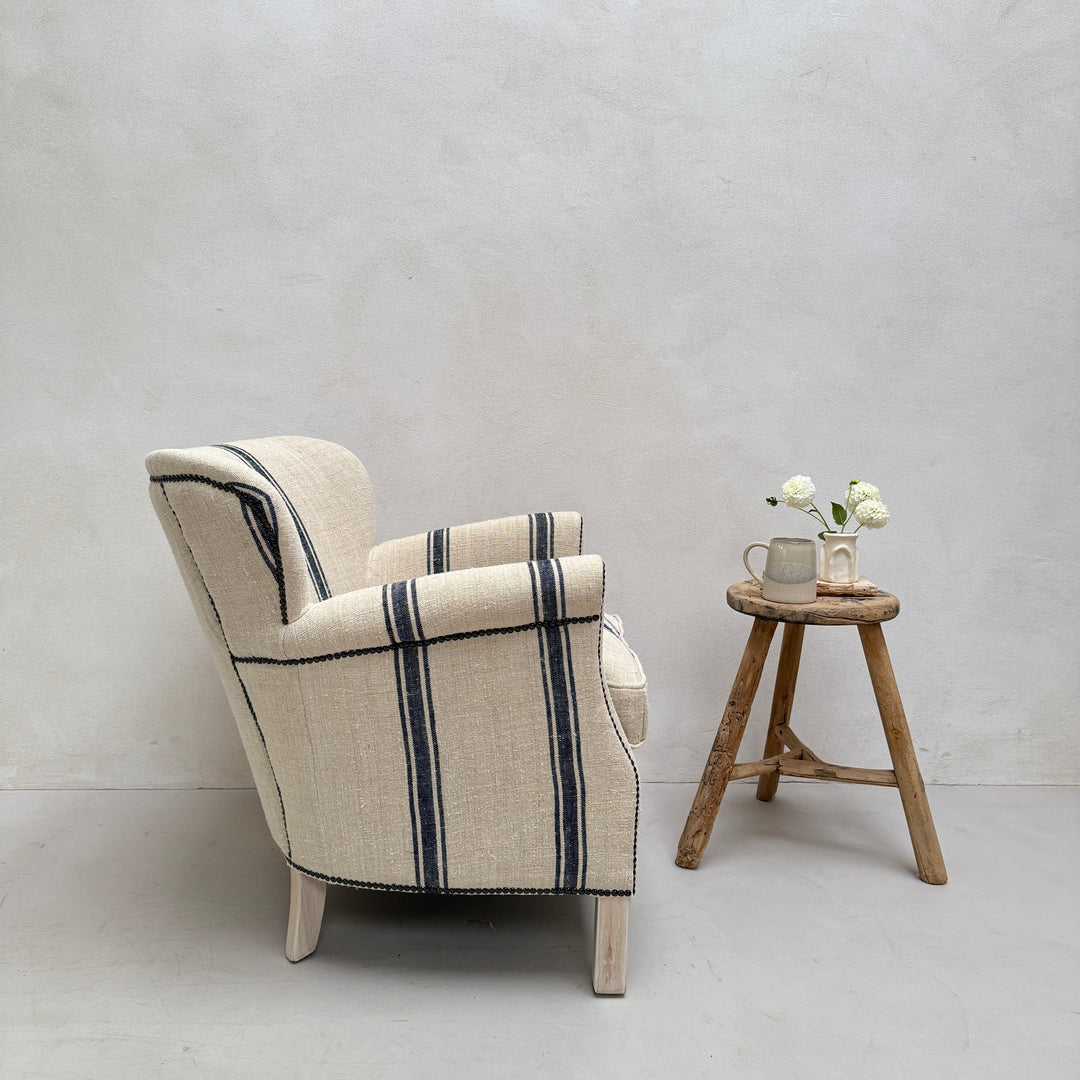French Grain Sack Linen Armchair No:2
