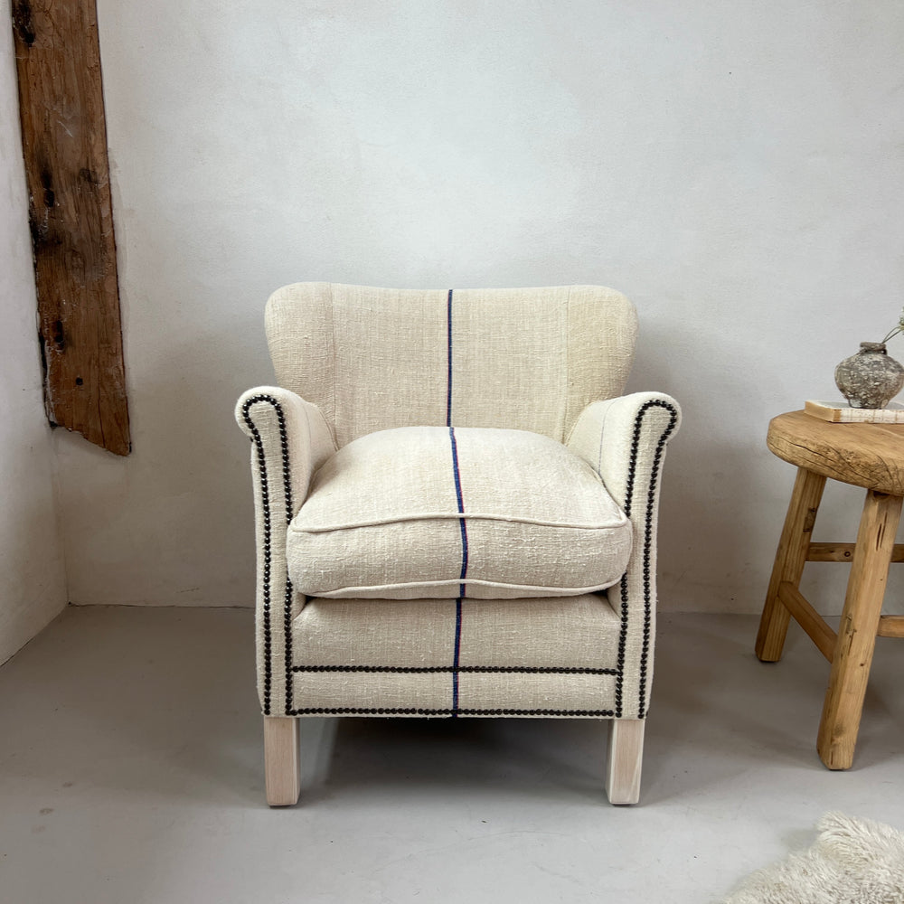 French Grain Sack Linen Armchair No:2