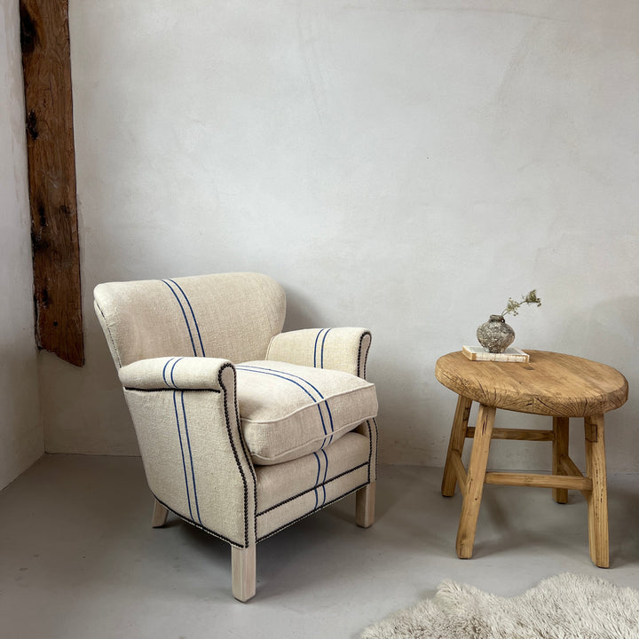 French Grain Sack Linen Armchair No:3