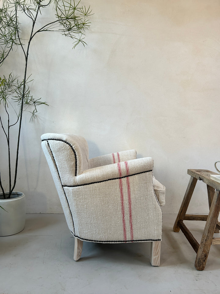 French Grain Sack Linen Armchair No:3