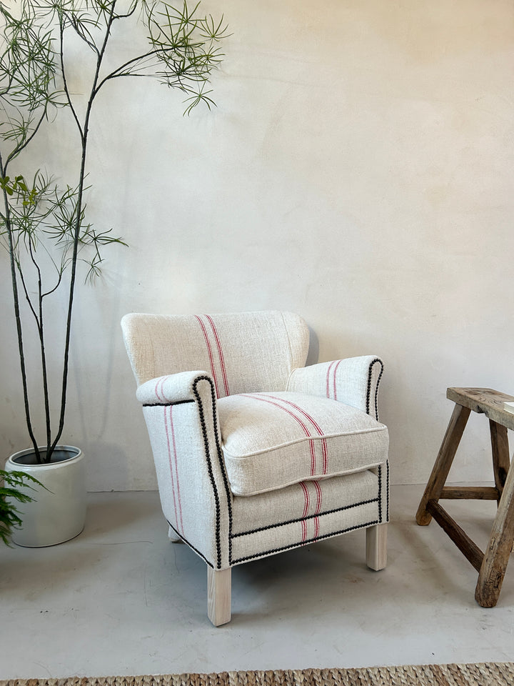 French Grain Sack Linen Armchair No:3
