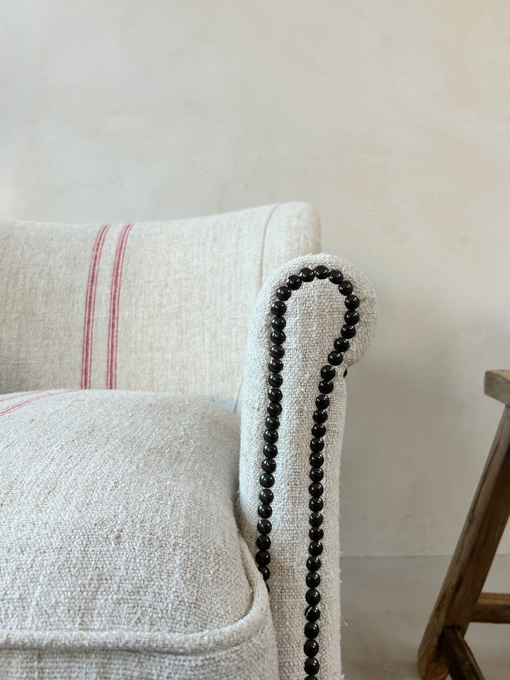 French Grain Sack Linen Armchair No:3