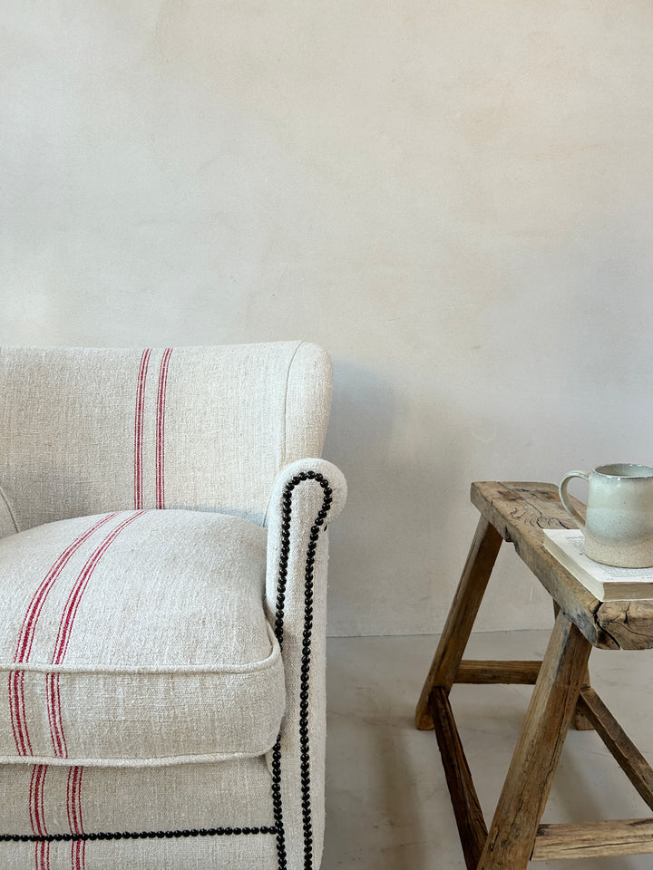 French Grain Sack Linen Armchair No:3