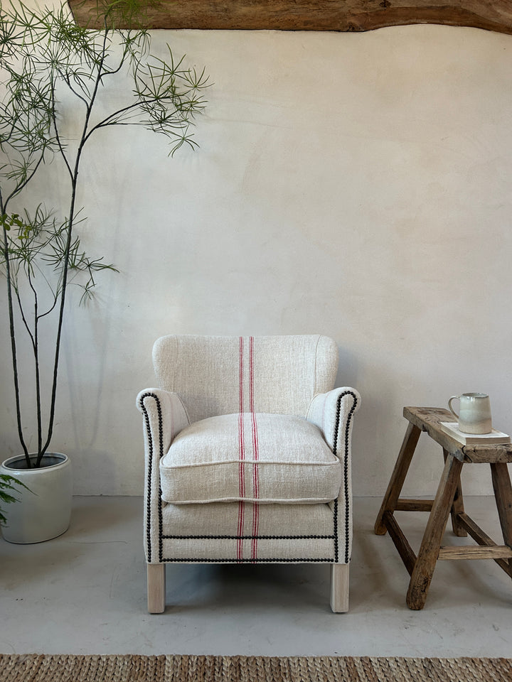 French Grain Sack Linen Armchair No:3 